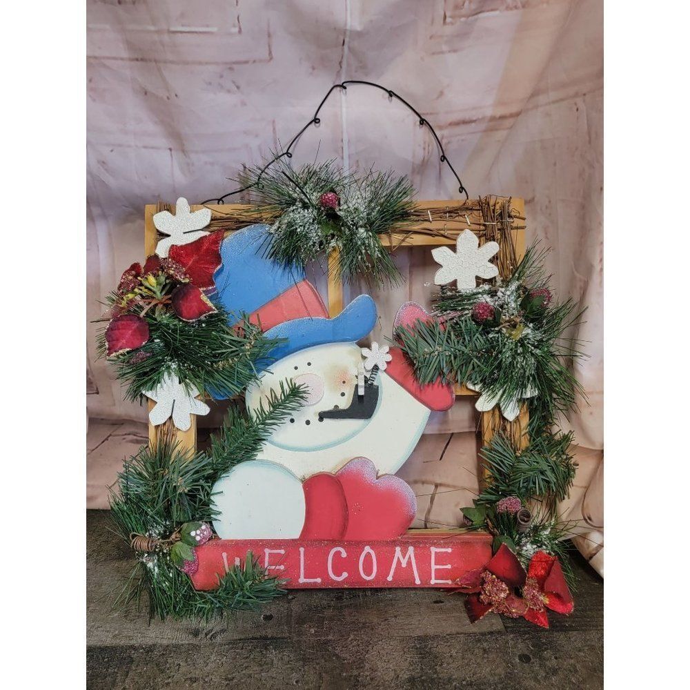 Welcome window snowman Xmas mistletoe snowflake hanging decor